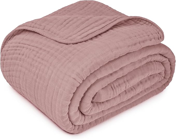 Comfy Cubs Adult Muslin Blanket 108x90” King Swaddle Blankets, Mauve | 6 Layer Soft, Breathable & Lightweight Muslin Adult Blanket - Machine Washable & Designed in the US Bedding for All Seasons