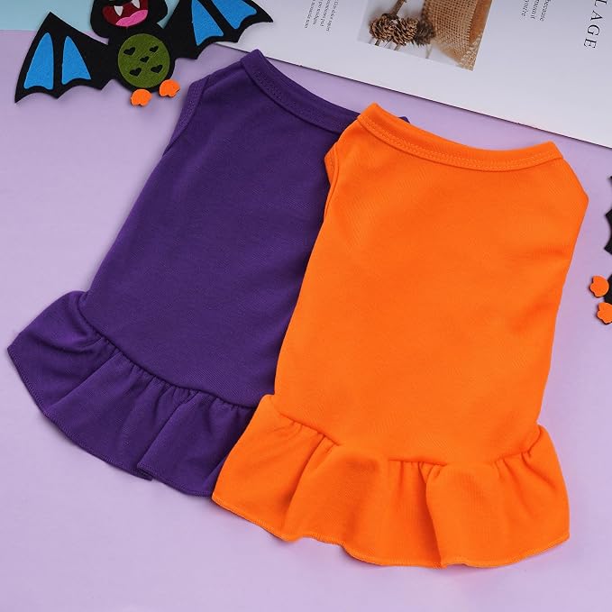 2 Pcs Dog Dresses Cat Skirt Solid Color Dog Clothes Summer Sleeveless Puppy Girl Clothes for Small Pet Dogs Cats (Purple,Orange, Medium)