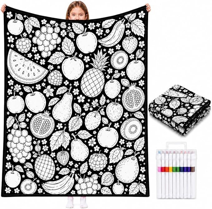 VEELU DIY Coloring Blankets with 24 Colors Markers for Adults | Custom Color In Your Own Blankets With 24 Colors Markers, Snuggle Color Sketch Washable Blankets Kit Home Decor