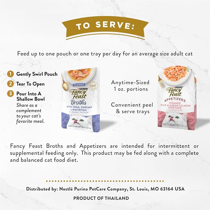 Purina Fancy Feast Lickable Appetizers and Broths Collection Grain Free Wet Cat Food Topper Variety Pack - 12 ct. Box (Pack of 2 Pack)
