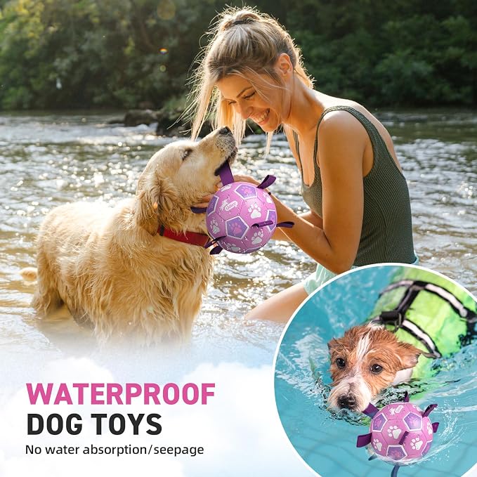 QDAN Dog Toys, Durable Dog Soccer Ball with Straps to Keep Them Busy,6 Inch