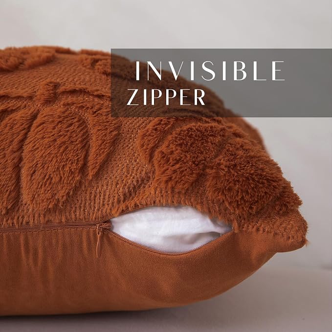 DFXSZ Fall Pillow Covers 20x20 2Pcs Rust Pumpkin Fall Decorations for Home | Fall decor Set of 2 Throw Pillow Cases Soft Plush Faux Fur Wool Couch Cushion for Chair Sofa Bedroom Living Room Home Decor