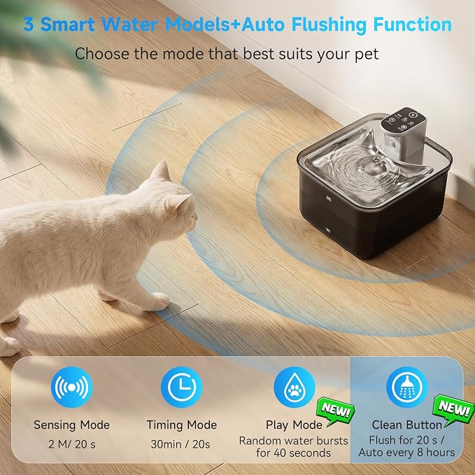 Wireless Cat Water Fountain, 118oz/3.5L Battery-Operated Pet Fountain | 3 Smart Modes,4000mAh Large Capacity Rechargeable Battery Operated Cat Water Dispenser Ultra Quiet BPA-Free, 1 Filter