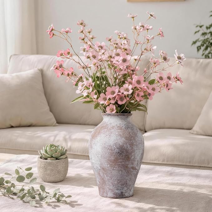 Ceramic Flower Vase Home Decor, 9 in Farmhouse Table Vase Retro Vintage Living Room Kitchen Bedroom Decoration Pottery Decorative Vases for Flowers Shelf Office Coffee Desk Dining Entryway, Classic