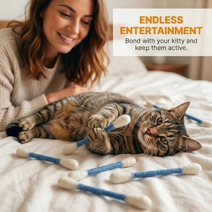 Glaciart One Swabs Cat Toys with Catnip - 6 Pk | Durable for Chew, Cute Cat Toys Interactive Kitty for Boredom, Exercise, & Play | Filled w/Organic Catnip for Anxiety & as Digestive Aid | Gift Idea