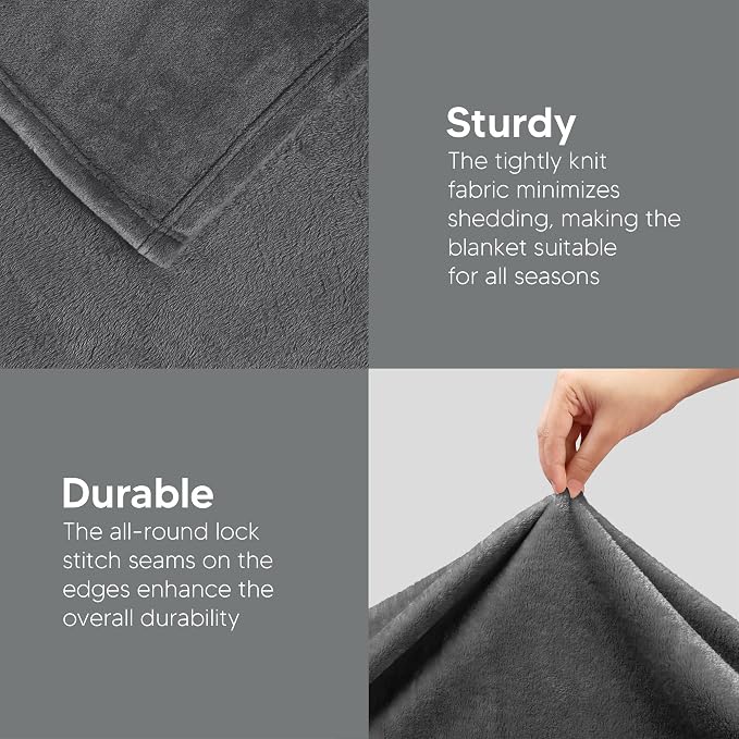 Utopia Bedding Ultra Soft Fleece Bed Blanket Queen Size Grey (90x90 Inches) | Microfiber Plush Warm Lightweight Breathable Cozy Blanket Anti-Static, All Season Use, Gift for Women and Men