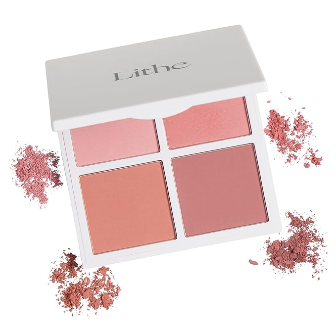 4-Shade Sunset Blush Palette, Pink Tones for Natural Flush, Silky Blendable Powder, Clean Vegan Formula, Travel-Friendly, Compact