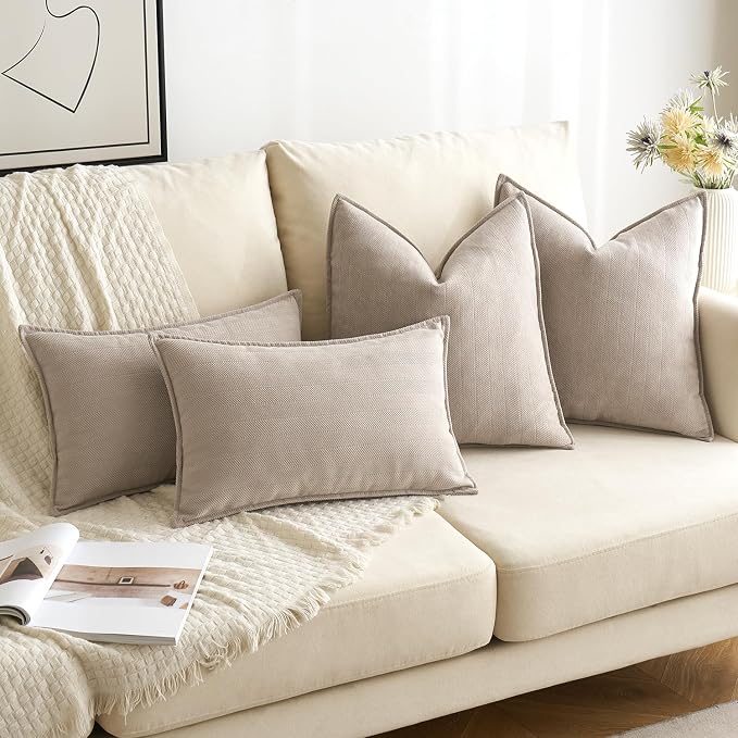 MIULEE Pack of 2 Beige Decorative Chenille Pillow Covers 20x20 Inch | Soft Couch Throw Pillows,Farmhouse Cushion Covers with Elegant Design for Sofa,Bedroom,Living Room,Spring Home Decor