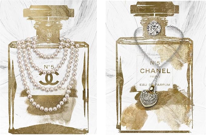 2 pieces Vintage Perfume Bottle Canvas Wall Art Modern Luxury Posters Print Fashion Glam Poster Picture for Bedroom Make up Room Home Decor 16"x24"(40x60cm)