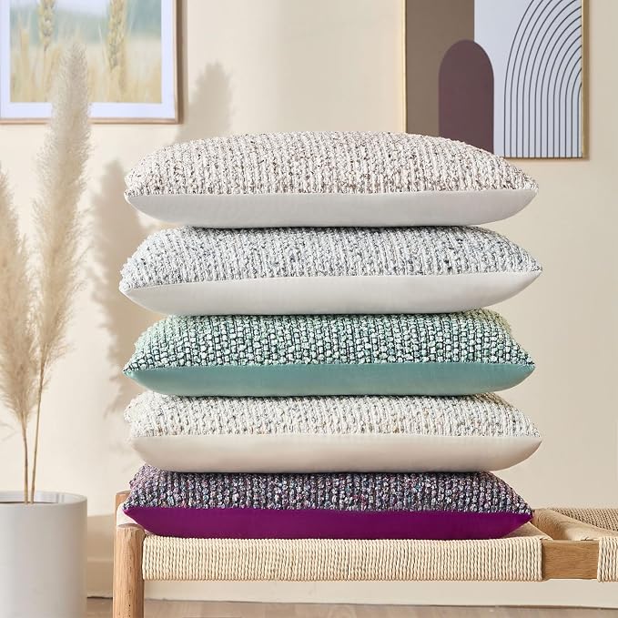 Allorry Throw Pillow Covers 12x20 Soft Wool Cushion Decorative BlueSY012C12 | Cozy Soft Touch,Neutral Textured Boho Cushion Covers Set of 2,for Modern Farmhouse Sofa Bedroom Living Room Decor