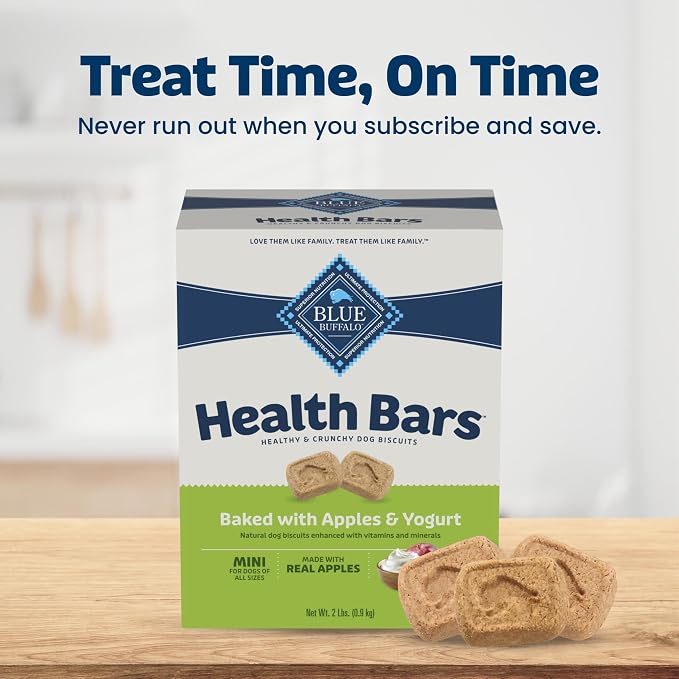 Blue Buffalo Health Bars Apples & Yogurt Mini Dog Biscuits, 2 lb | Smaller Bite, Same Crunch, Oven-Baked, No Chicken By-Product, Corn, Wheat, or Soy