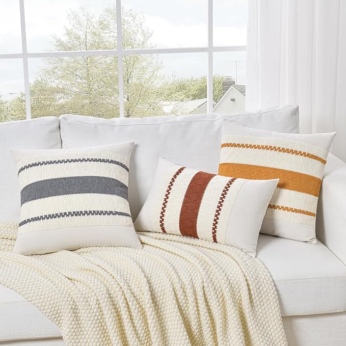 Fancy Homi Set of 2 Mustard Yellow Fall Lumbar Decorative Throw Pillow Cover 12x20 Inch for Couch Bed Sofa, Autumn Halloween Thanksgiving Home Decor, Soft Cotton Cushion Case