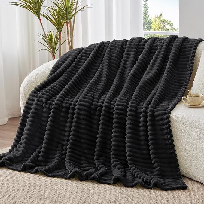 BEDELITE Ribbed Twin Blanket for Couch & Bed, Black, 60"x80" | Ultra-Soft Plush Fleece, Cozy, Warm Yet Lightweight, Ribbed Texture, Home Decor, Machine Washable, Giftable, All-Season Use