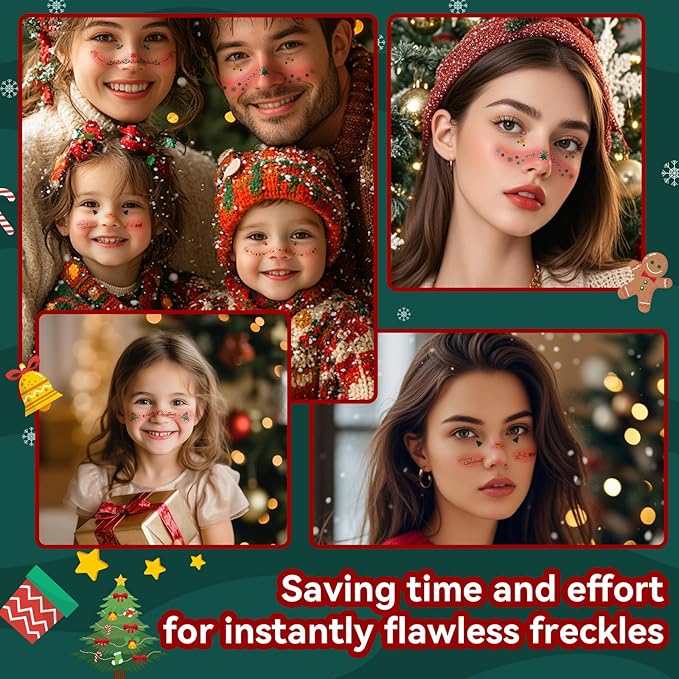 Christmas Blush & Freckle Stickers-5 Sheets Glitter Christmas Face Patches for Women Girls, Cute Makeup Freckles for Party & Festive