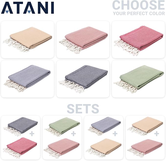 ATANI 69x35 in Oversized Turkish Beach Towel Set with Tote Bag – Quick-Dry 100% Turkish Cotton Peshtemal, Sand-Resistant, Lightweight for Shower, Travel, Pool, Yoga (Grey)
