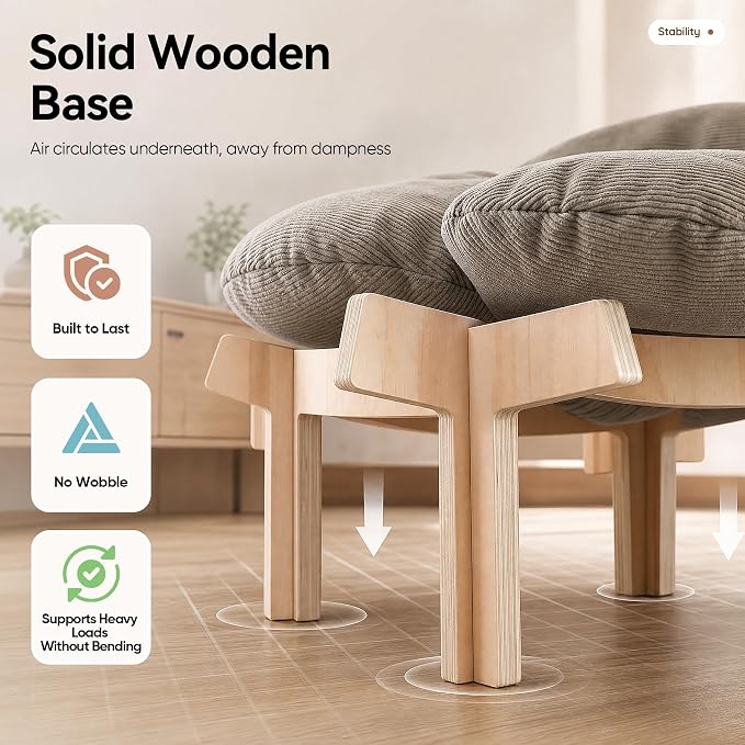 JUNSPOW Elevated Cat Bed with Wooden Stand, Holds Up to 40lbs with Ease | Removable Soft Cushion for Kitty And Puppy, Suitable and Comfortable Pet Bed for Indoor & Outdoor Cats