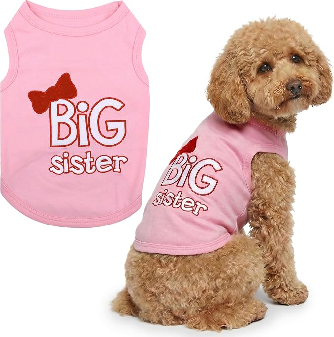 Parisian Pet Dog Shirt – 100% Cotton Shirts for Large Dogs – Pink Sleeveless Pet Clothes – Lightweight and Breathable Dog Apparel – Girl Big Sister Dogs Clothes - Stretchy Pet T Shirts