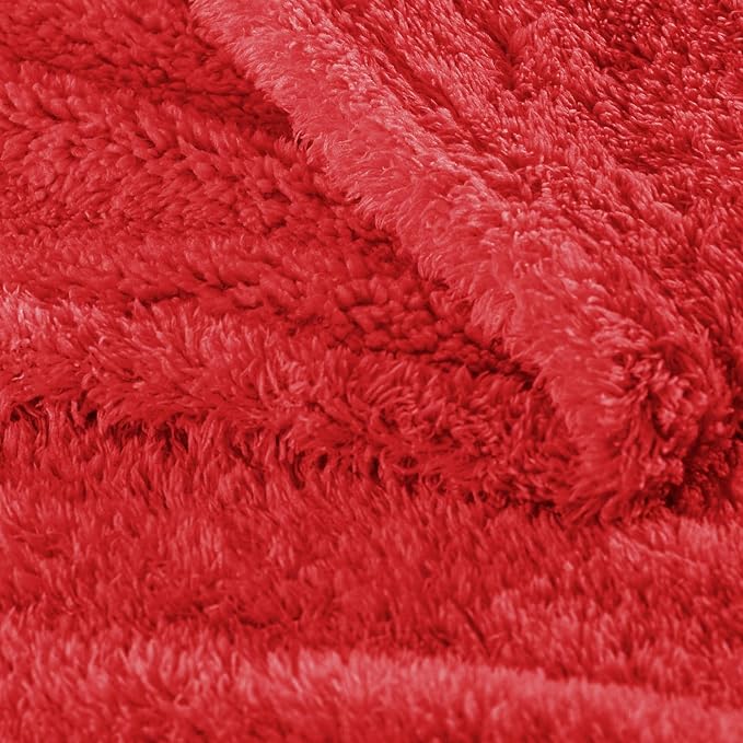 Exclusivo Mezcla Fleece Throw Blanket for Couch and Sofa, 50" x 60" | Super Soft and Cozy Fluffy Blanket for Women, Lightweight and Fuzzy Throw for Home Decor, All Season, Red