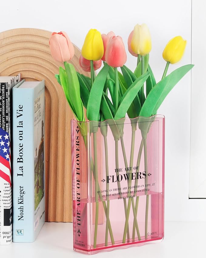 Book-Shaped Flower Vase, Book Lovers Gifts, Pink Vases for Wedding Decor | Aesthetic Room Centerpieces,Must-Have for Home, Bookshelf, Bedroom, Office Decor for Women, Teacher Gift - Like Mothers Day