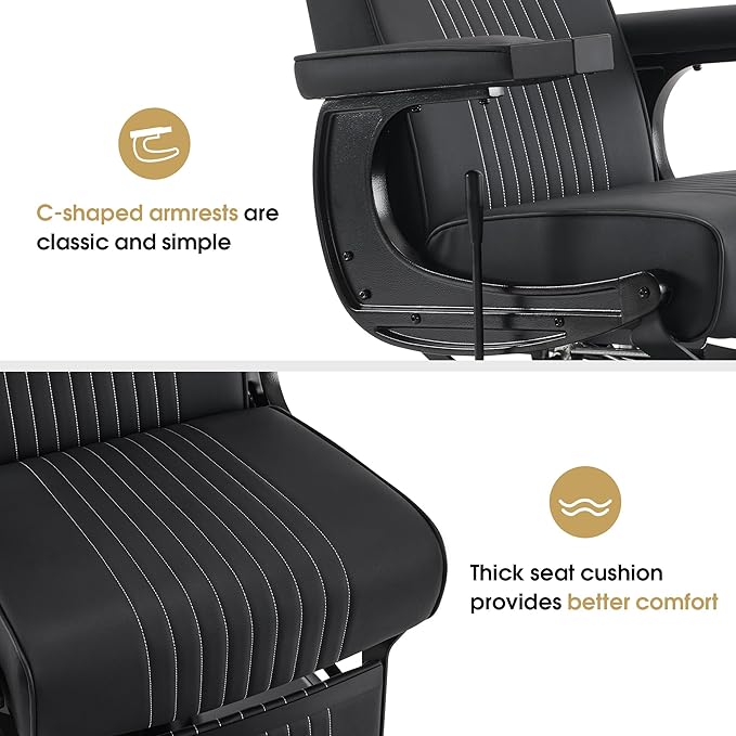 BarberPub Classic Barber Chair, 660Lbs Heavy-Duty Hydraulic Pump, Professional Reclining Salon Chair for Hair Stylist, Gold&Black, Barbershop, Salon&Spa Equipment for Adult 8334 (Black) (Black)