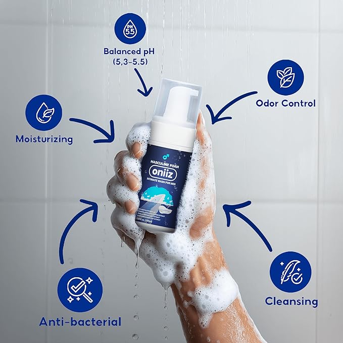 ONIIZ Masculine Foam Classical Intimate Wash for Men, Triple-Barrier Intimate Defense - Soothes, Deodorizes & pH Balanced - Natural Ingredients - Refreshing Cool Sensation 3.38 fl. oz