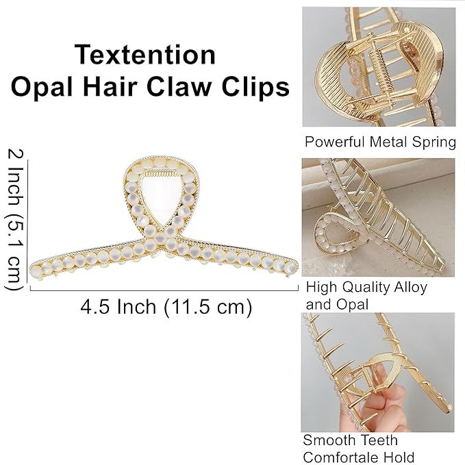 Rhinestone Hair Claw Clips, Vintage Opal Gold Metal Hair Jaw Clip for Women, Non Slip Hair Clamp for Long, Thick Hair Fashion Wedding Party Accessories Elegant Hair Barrettes Decorations for Ladies