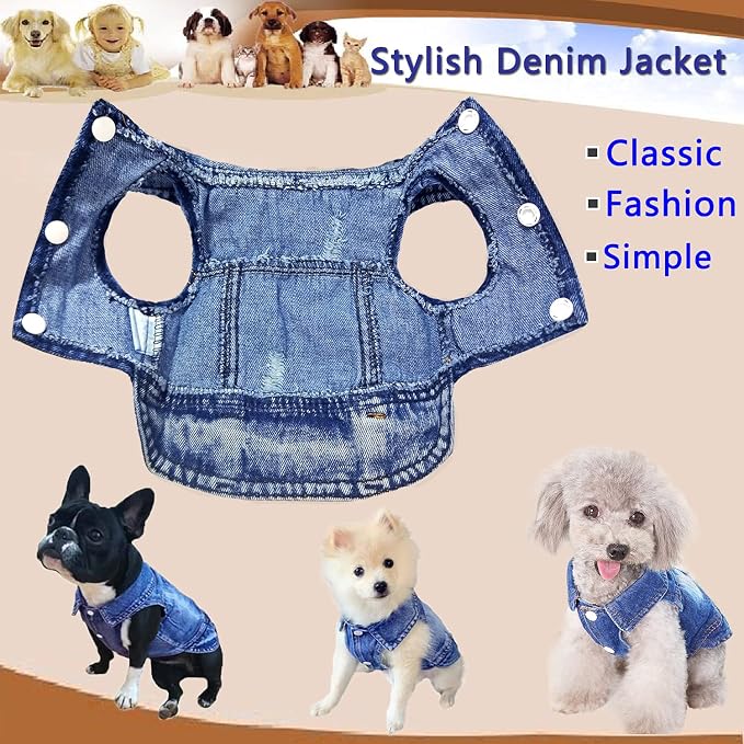 Dog Jean Jacket,Blue Denim Vest,Cute Clothes for Small Dogs&Cats | Soft Washed Cotton Denim Costume,Cool Apparel Dress Shirt for Puppy,Classic Coat Outfit for Small Dogs Cats Boy Girl