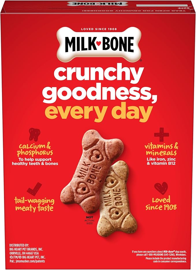 Milk-Bone Flavor Snacks Small Dog Biscuits, Flavored Crunchy Dog Treats, 24 Oz. Box | 5 flavors per box (beef, chicken, turkey, bacon & sausage flavors with other natural flavors), made with 15% protein
