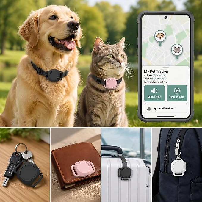 GPS Dog Collar Tracker - Pet GPS Tracker Works with iOS Devices (No App Needed), Lightweight Dog GPS Tracker, GPS Dog Collar No Monthly Fee with Long Battery & Cat GPS Collar (White)