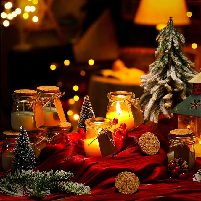 MTLEE 24 Pcs Christmas Jar Candles Scented Holiday Candle Gifts Natural Wax Jar with DIY Tag Cards for Xmas Gift Party Favors Home Decor, Scents of Christmas Tree/Cookies/EVE/Spice