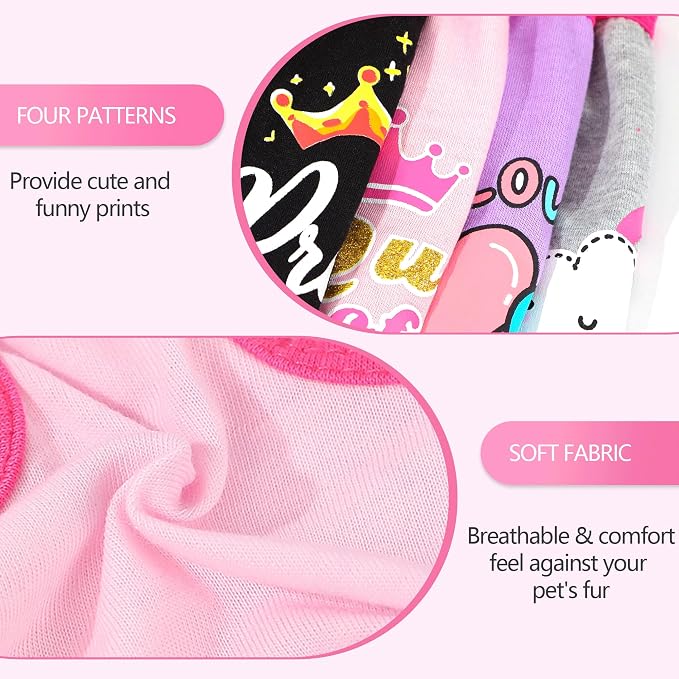 4 Pack Dog Shirts for Small Dogs Spring Summer Printed Puppy Clothes Cute Pet T Shirts Dog Clothes for Small Dogs Cats Girl (Grey+Pink+Purple,Black, XS)