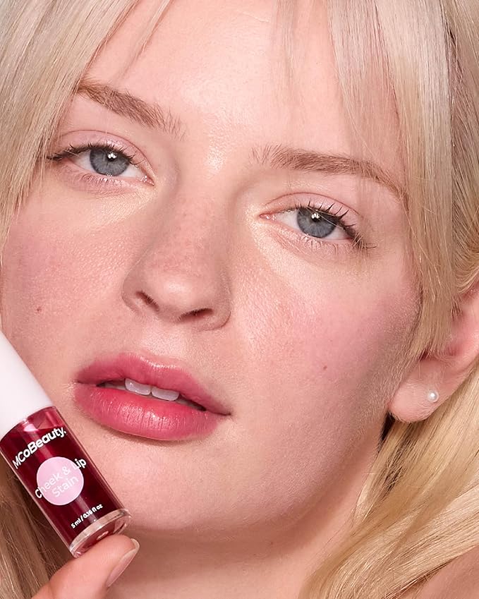 MCoBeauty - Cheek and Lip Stain 2-in-1 Tint - Buildable Rosy Red Color with Vitamin B5 and More - Versatile Water-Based Blush and Lip Tint - Beauty Products