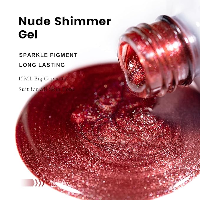 RARJSM Nude Glitter Gel Nail Polish Wine Red Tone Silver Rainbow Glitter Chunky Iridescent Sparkle Shimmer Diamond Transparent Gel Polish Single Bottle Soak off UV LED Cured for Home Salon Manicure