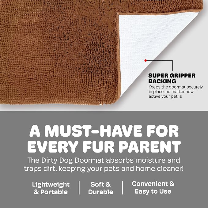 Dog Gone Smart Dirty Dog Doormat - Super Absorbent Polyamide Rug Pulls in Moisture & Dirt - Fast Drying for Clean Floors, Non-Slip, Machine Washable Mat for Muddy Paws - Brown, 35 x 26 Inches