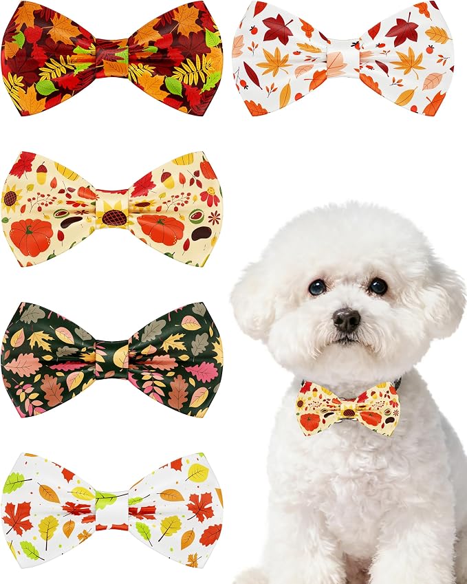 PET SHOW 5 Pack Dog Bowties Fall for Small Dogs Slide on Collar