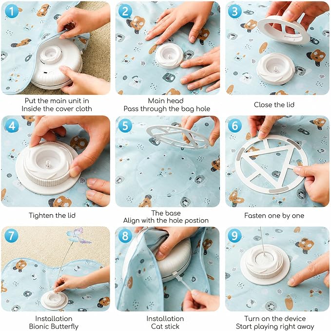 Interactive Cat Toys, Rechargeable with Auto Play and Bird Chirps | 3-in-1 hide and seek mat with fluttering butterfly, moving feather and plush tail. Perfect for indoor adult cats and kittens