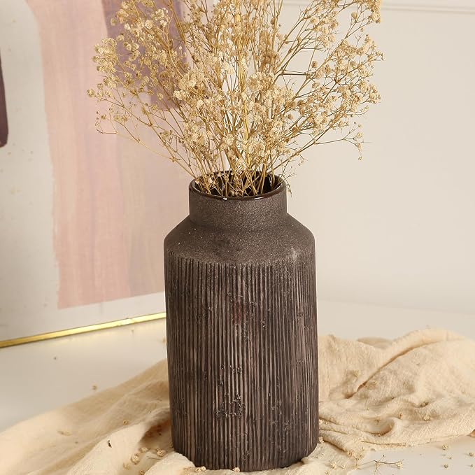 Rustic Vases for Home Decor. Ceramic Vase for Dining Table Decor. Terracotta Decorative Vase 9.7IN. ZSHLXM
