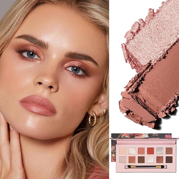K'APEINE Warm Brown Eyeshadow Palette, 12 Colors Blush Eyeshadow Pink Red Eye Shades Matte Shimmer Eye Shadow High-Pigmented Makeup Palette for Women Daily, Party, Music Festival, Stage Performance