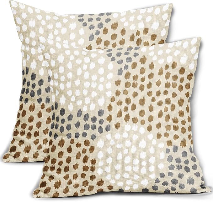 Brown White Pillow Covers 18x18 Set of 2 Boho Gray Polka Dot Throw Pillows Modern Trendy Print Decorative Outdoor Farmhouse Pillowcase Cushion Cover Linen Pillow Case Decor for Home Sofa Couch Bed