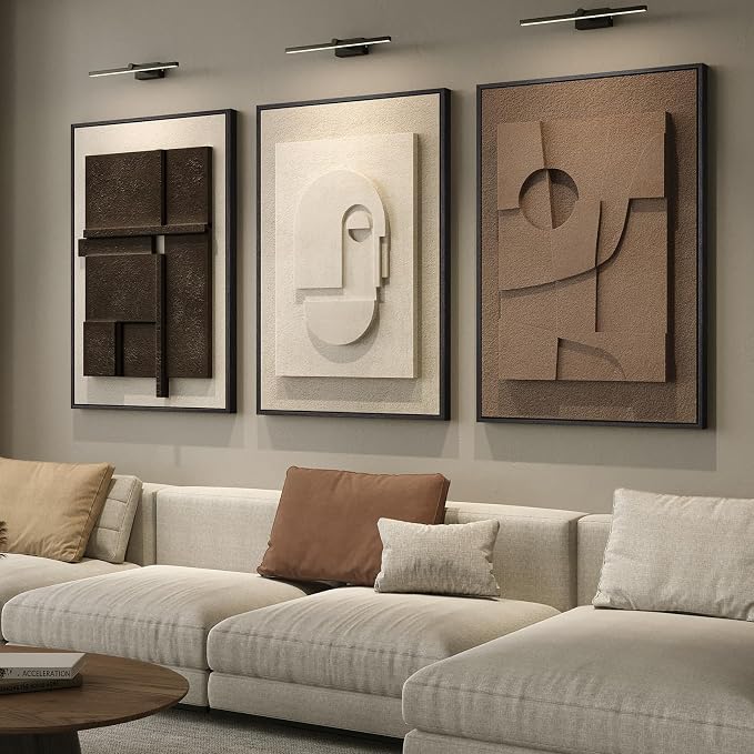 3D Large Framed Brown Abstract Wall Art for Living Room, 3Piece 24x36 In | Solid Wood Frames, Sandstone Textured Artwork for Walls, Black White Geometric Sculptural Pictures Wall Decor Bedroom Office