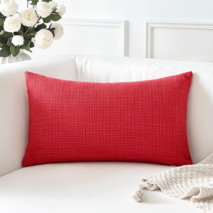 OTOSTAR Linen Throw Pillow Cover Set of 1 Decorative Lumbar Pillowcases Cushion Covers 16x24 Inch for Home Decor Sofa Bedroom Car 40 x 60CM Red