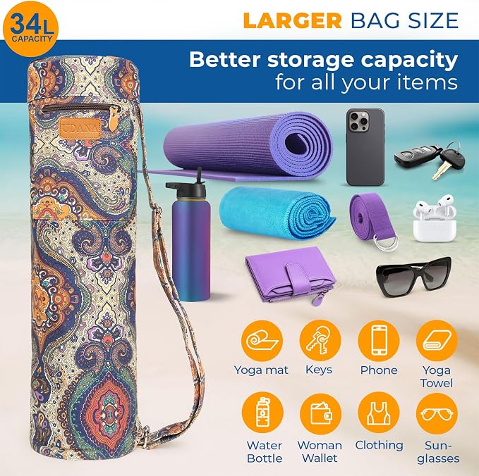 UDANA Canvas Yoga Mat Bag for Women & Men, Full-Zip Carrier with 3 Pockets & Adjustable Strap, Stylish Gym & Pilates Bag – Available in Multiple Sizes