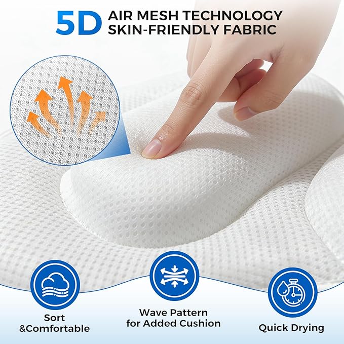 52" x 16" Full Body Bath Pillow for Bathtub, Luxury Bathtub Cushion with 180 Suction Cups and Soft 5D Mesh Fabric, Bath Tub Pillows for Head and Neck, Relaxing Tub Accessories for Women