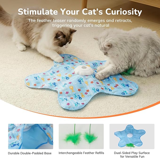 Cat Toy, Interactive Cat Toy, Cat Toys Interactive, Rechargeable Hide And Seek Automatic Kitten Toy With 2 Replaceable Wands, 3 Modes, 10-Min Auto-Sleep & Realistic Mouse Sounds For Indoor Cats