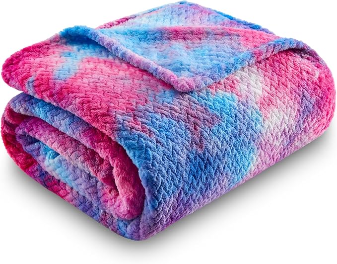 NEWCOSPLAY Fleece Leaves Pattern Throw Blanket, Purple Rainbow, 50"x60" | Super Soft Throw Blanket, Lightweight Cozy Bed Sofa Blanket, Premium Silky Flannel Fleece, Travel Blanket for All Season Use
