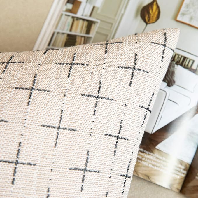 MIULEE Burlap Linen Decorative Christmas Throw Pillow Covers Pack of 2 Modern Farmhouse Pillowcases Rustic Woven Textured Cushion Cover for Sofa Couch Bed 20x20 Inch Beige