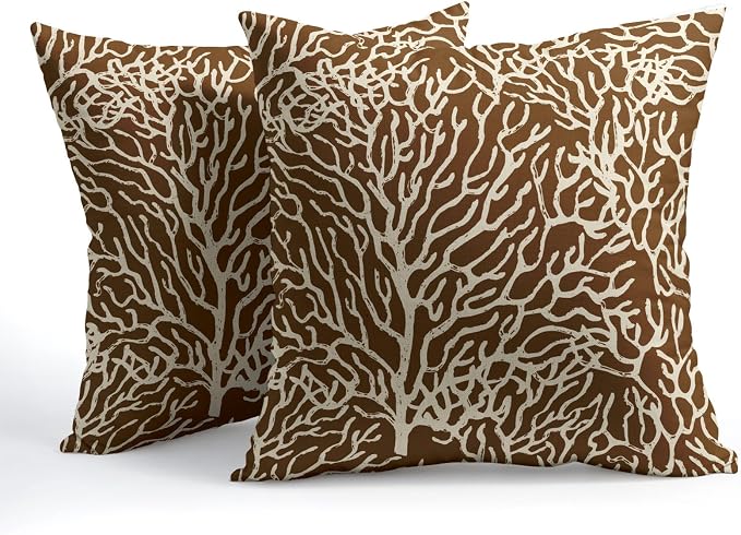Nautical Coastal Coral Pillow Covers 16x16 Inch Set of 2 Summer Ocean Beach Brown Decorative Pillow Cases Outdoor Linen Cushion Cover Farmhouse Decor for Bedroom Home Sofa Couch Bed