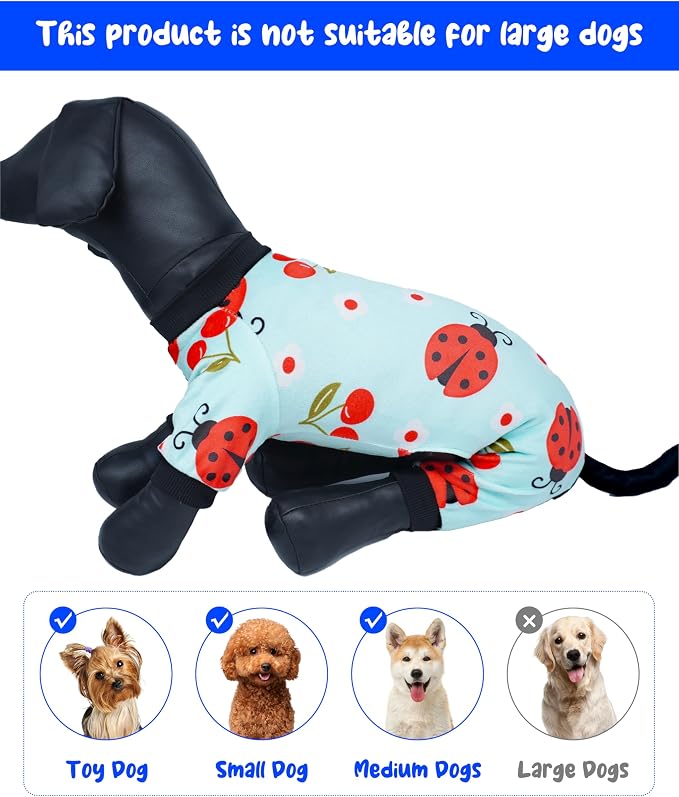 PET SHOW 4 Pack Fleece Dog Pajamas Spring for Medium Dogs | Soft stretchy dogs onesies,boy girl pjs with sleeve,holiday jumpsuit costume for small pets,L
