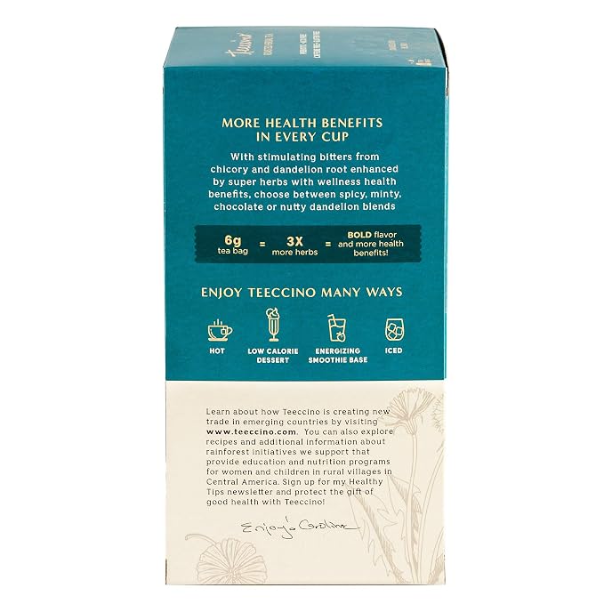 Teeccino Dandelion Herbal Tea - Vanilla Nut - Caffeine Free, Prebiotic, Gluten Free, 3x More Herbs - 25 Tea Bags