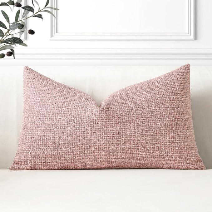 OTOSTAR Linen Throw Pillow Cover Set of 1 Decorative Lumbar Pillowcases Cushion Covers 16x24 Inch for Home Decor Sofa Bedroom Car 40 x 60CM Pink